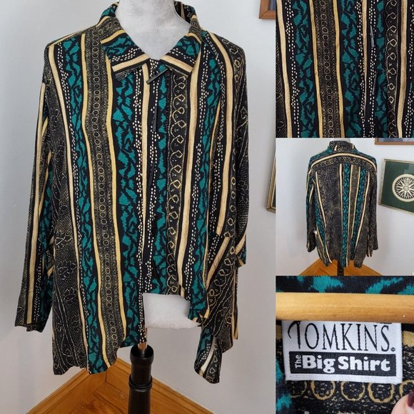 NWT Blue Tan Asymmetrical Loose The Big Shirt Carole Tomkins Santa Fe Size 2XL - Picture 1 of 11